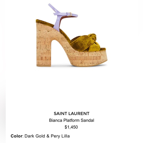 Ysl Bianca Platform Sandals in Dark Gold/Pery size 40 - Picture 7 of 7